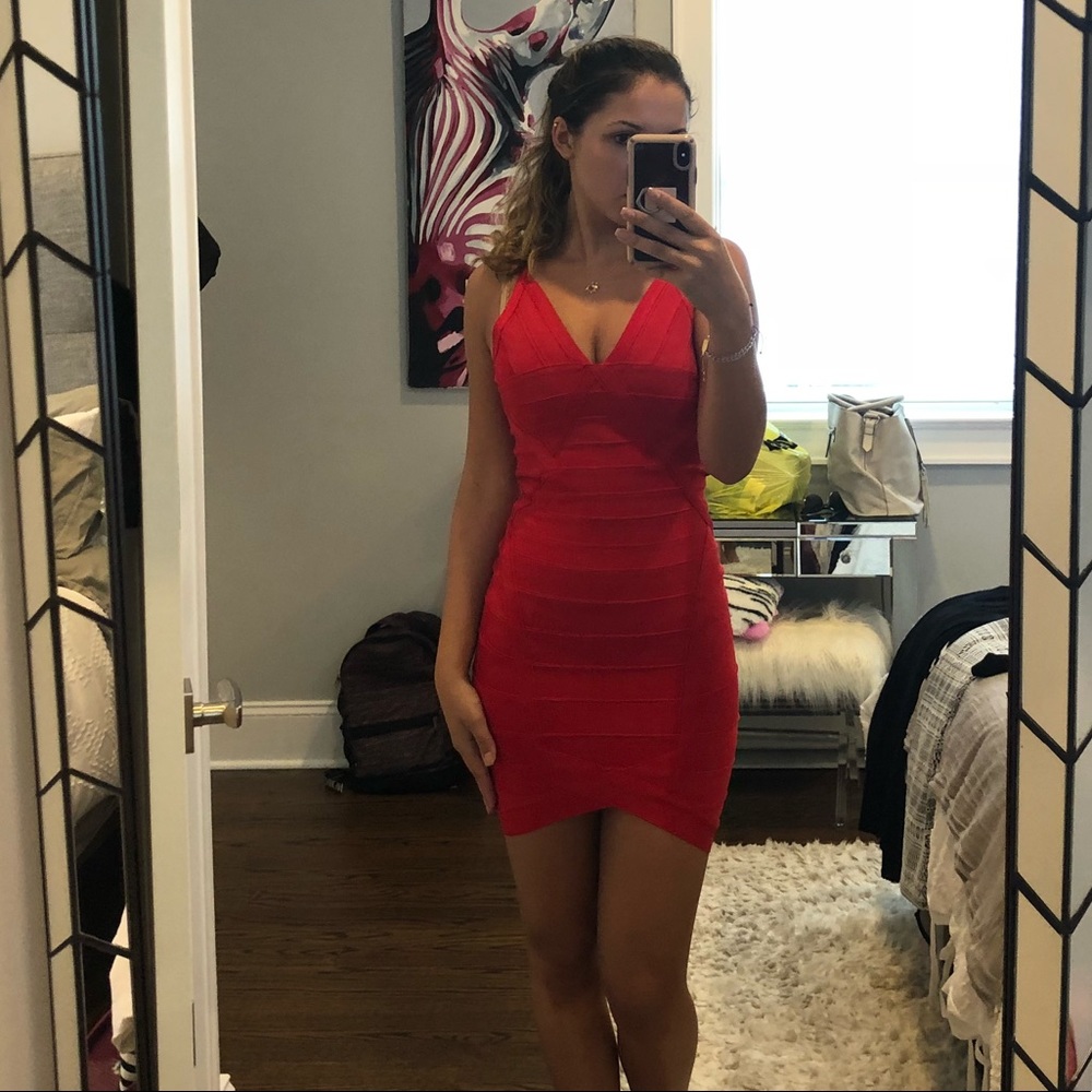 Rayon red body con dress
